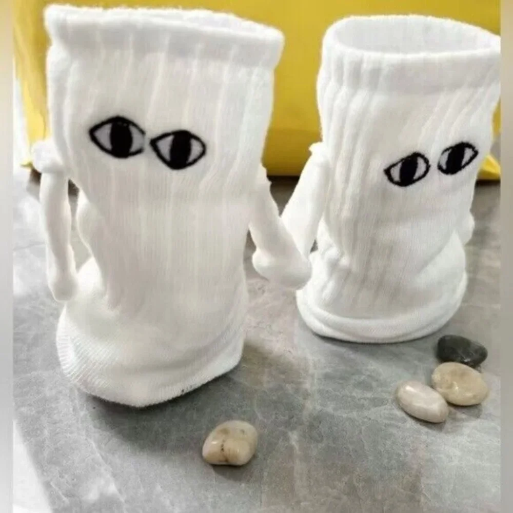 Funny Magnetic Ghost Couple Socks Universal Size Unisex 3D Cotton Holding Hands